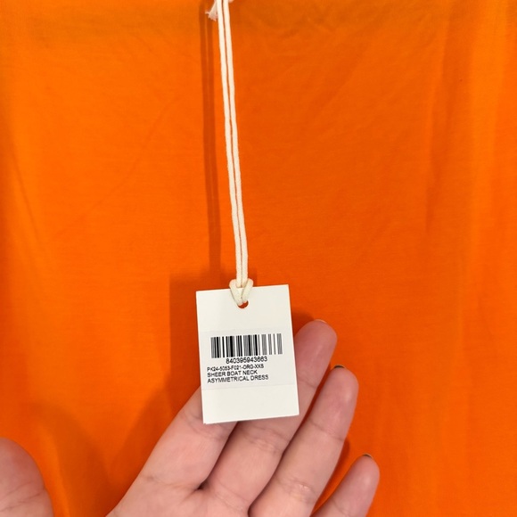 KHY Sheer Boatneck Asymmetrical Modal Jersey Midi Dress in Orange Size XXS NEW - Picture 7 of 8